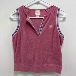 VTG Rocawear Y2K Pink Terry Cloth Cropped Tank Top Size L Striped Trim Sporty
